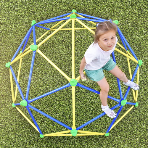 6FT-Red+Yellow Geo Jungle Gym for Indoor & Outdoor Rust & UV Resistant Steel NC Dome Climber Supporting 300LBS Climbing Dome for Kids 3 to 10 Easy Assembly