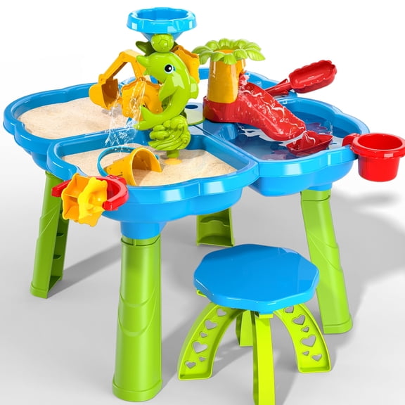 ConeWhale Kids Multi-Activity Sand Water Table Play Set with Stool, Sensory, Plastic, for Toddler Boys Girls