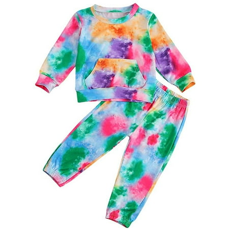 

AIMAOMI Toddler Kids Baby Boys Girls Tie-Dye Fashion Keep Warm Tops+Pants Outfits Set H