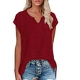 thumbnail image 3 of Tittly T Shirts for Women V Neck T Shirts for Women Women's Cap Sleeve Shirts Casual Summer V Neck Tunic Tops Loose T Shirts Side Slit S 3XL Tshirts Shirts Womens Tops Wine L, 3 of 9
