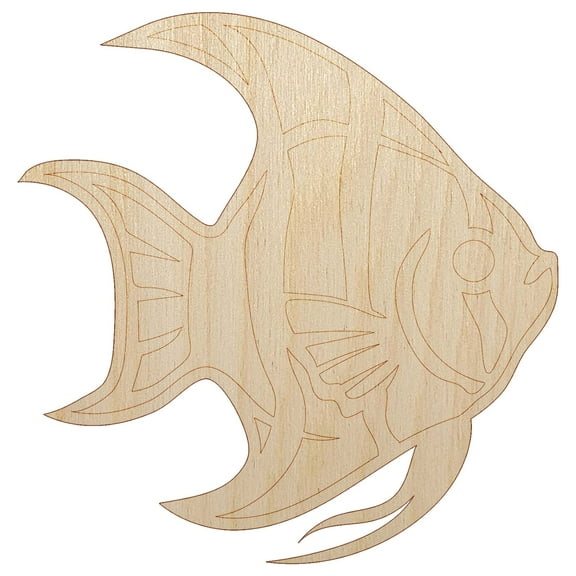 Freshwater Striped Angelfish Fish Wood Shape Unfinished Piece Cutout Craft DIY Projects - 4.70 Inch Size - 1/8 Inch Thick