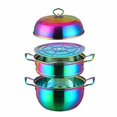thumbnail image 1 of QIBOORUN 3 Tier Premium Heavy Duty Stainless Steel Steamer Pot Set Includes 2 Tier Cooking Pot, 1 Steaming Septa and Pot Lid | Stack, Steam Pot Set for All Cooking Surfaces -Rainbow, 1 of 15