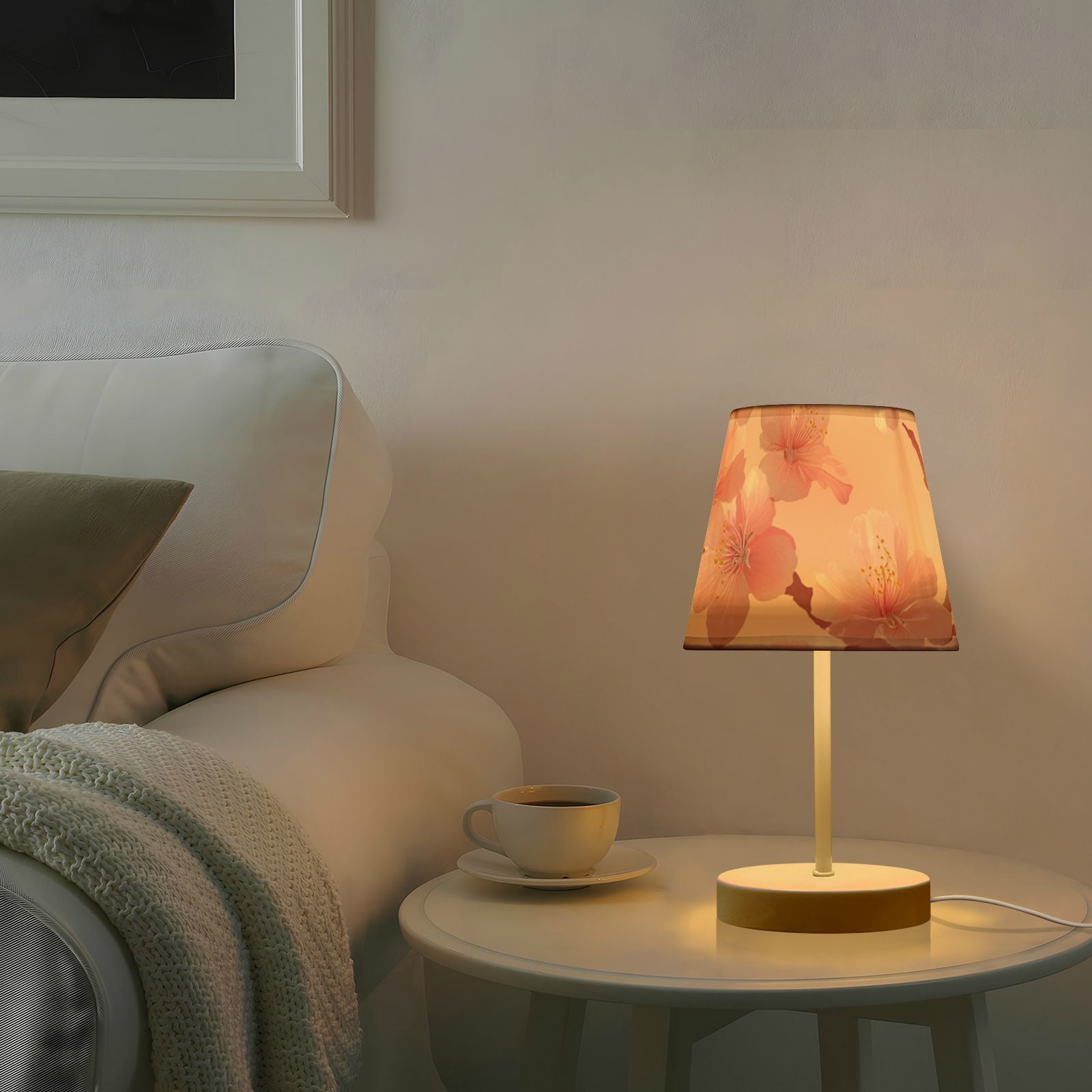 Pink Cherry Blossom LED Desk Lamp Table Lamp USB Bedside Nightstand Small Lamp for Bedroom Living Room Kids Room