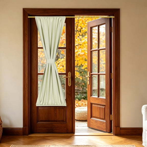 1 PC French Door Curtain, 20" x 72" Blackout Thermal Insulated Energy Saving Drape Polyester Rod Pocket Curtains & Drapes for Kitchen Front Door Window Treatments, Light Beige