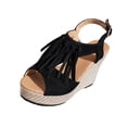 thumbnail image 3 of Women Shoes Women's Wedge Platform Sandals Summer Boho Open Toe Tassel Sandals for Women Wide Width Large Sizes Soft Suede Adjustable Ankle Buckle Non Slip Lug Sole Comfort Walking Womens Heels, 3 of 10