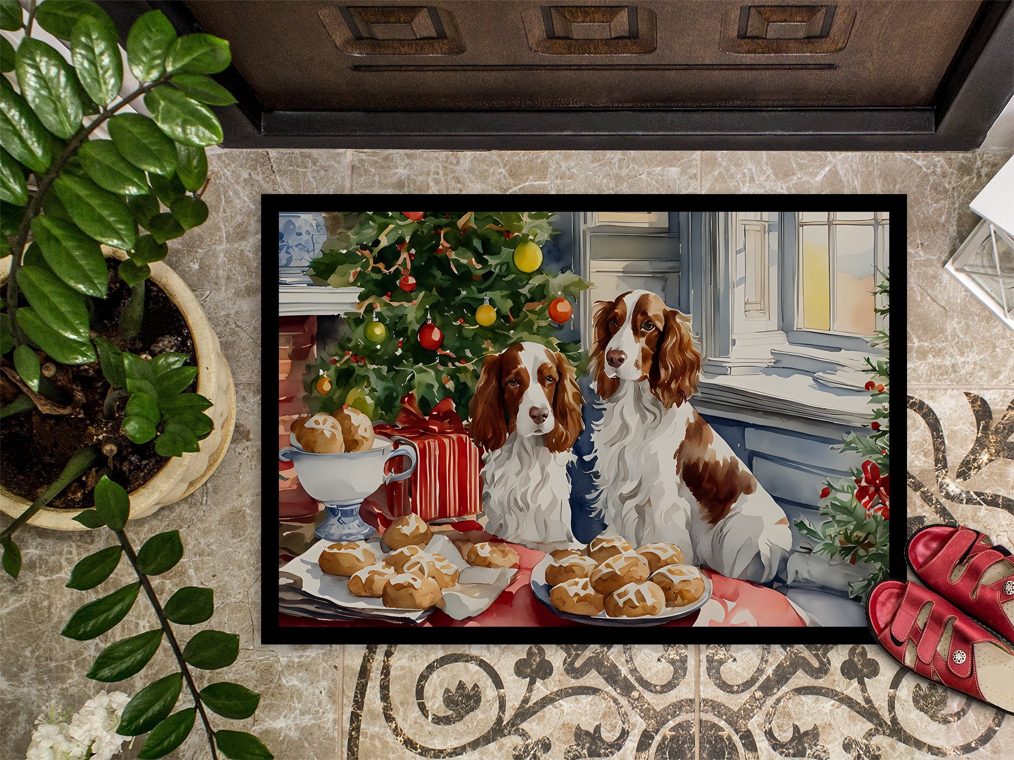Carolines Treasures DAC3887MAT 18 x 27 in.  Welsh Springer Spaniel Christmas Cookies Doormat