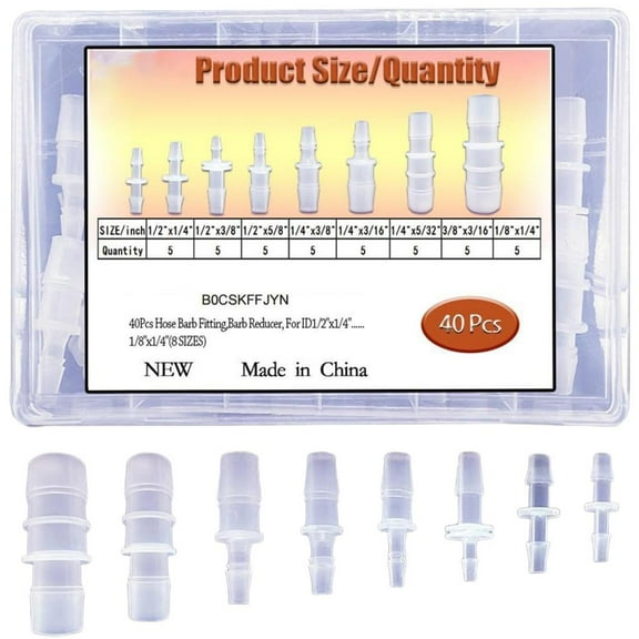 WE-POLUJ 40 Pieces Plastic Barbed Hose Reducers Temperature Resistant Tubing Connectors