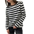 thumbnail image 2 of Amidoa Classic Womens Sweaters Black Long Sleeve Striped Lightweight Pullover Fall Sweaters Womens Cardigans L, 2 of 4