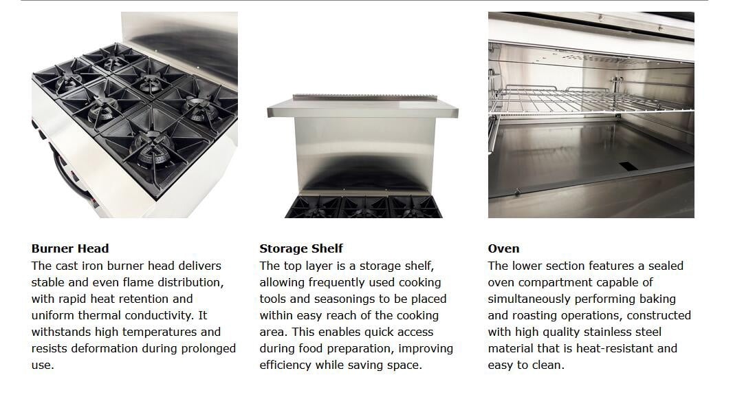 Natural Gas 6 Burners Stove with Oven Energy Saving Kitchen Cooker