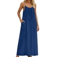 thumbnail image 3 of TaTaai Ladies Casual Loose Fit Backless Maxi Dress Solid Color Sleeveless Round Neck Loungewear with Pockets Gift, 3 of 9