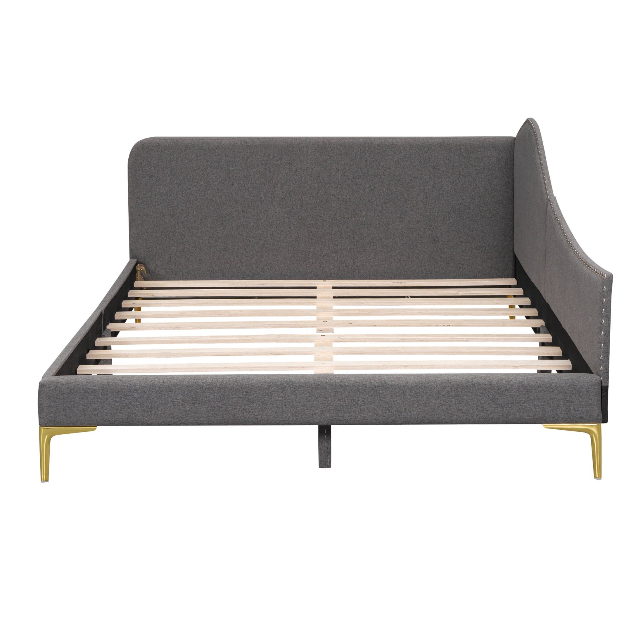 Noble House Full Upholstered Daybed, Modern Linen Sofa Bed with Armrest and Backrest, Space Saving Design, Grey