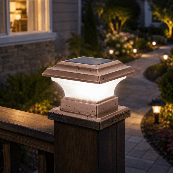 Infidev Gold Solar Post Lights Outdoor, Fence Cap Light for Posts, Patio Garden Decoration Lighting, Solar Powered and Light-Controlled