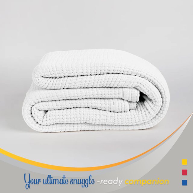 Color Sense Couverture en Coton 100% Chaude et Confortable, Tissage Matelassé Super Doux, Full Blanc