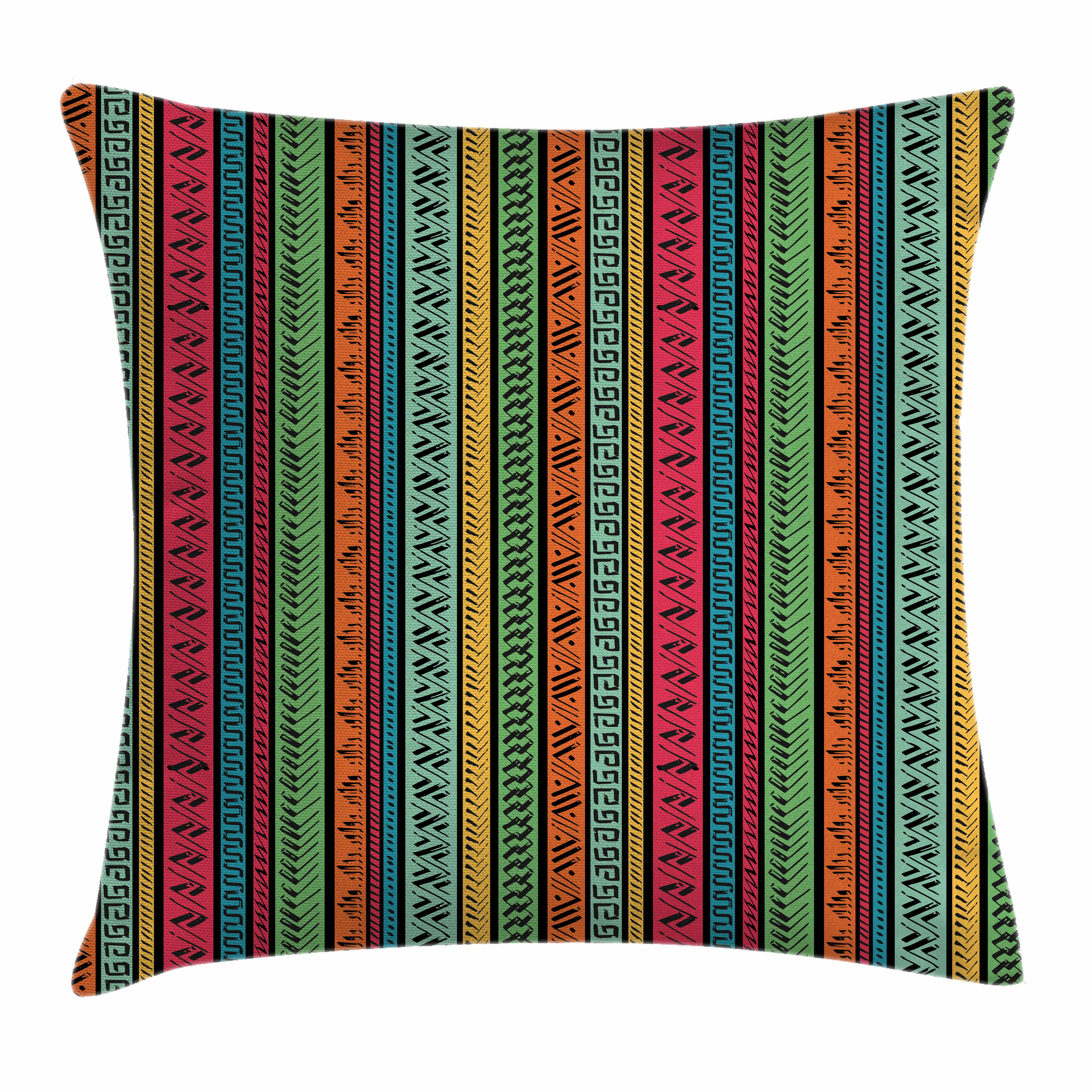 Hippie Throw Pillow Cushion Cover, Artistic Hand Drawn Vertical Borders