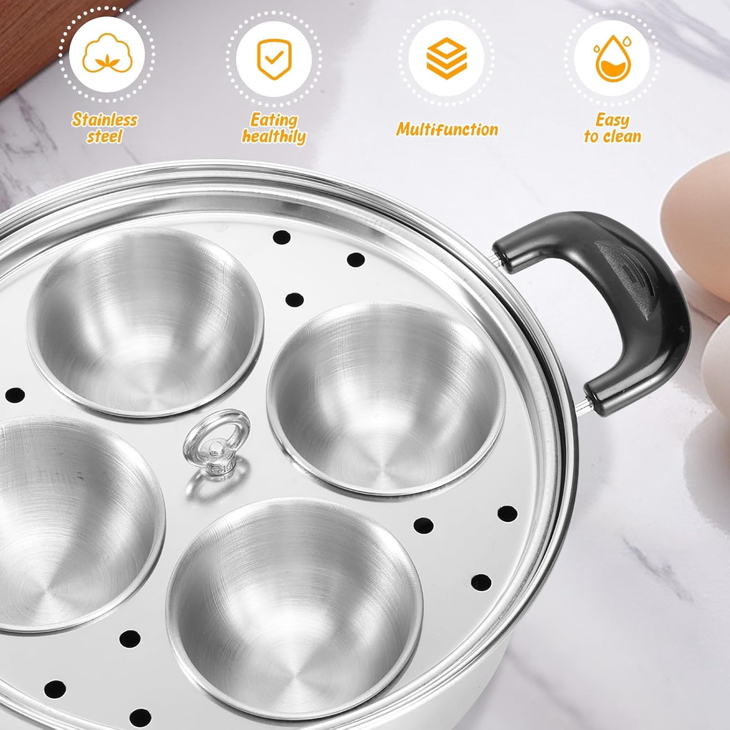 2pcs Egg Poacher Stainless Steel Poached Egg Maker Pot Egg Poaching Pan with 4 Cups Poached Egg Cooker Pot Multipurpose Stovetop Egg Poacher Pot for Induction Cooktop Gas Cooktop