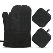 Cotton Silicone Oven Mitts Heat Resistant Barbecue Gloves Kitchen Oven Gloves Potholders 1 Pair Oven Mitts 2 Pot Holders