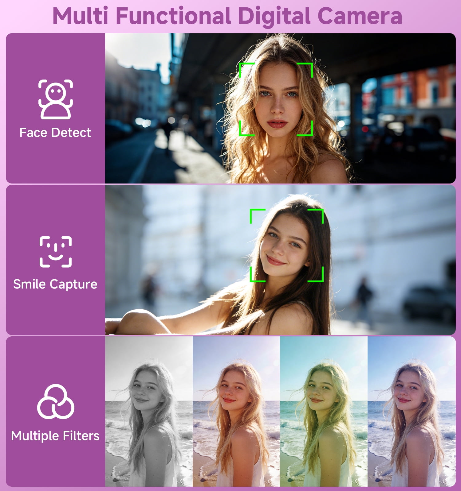KEEPBERRY 2026 Upgraded 56MP Dual Screens Digital Camera, Compact Cameras Built-in Battery with 16X Zoom Auto Focus Travel Cameras with Smile Capture 32GB SD Card Anti Shake for Kids Teens(Purple)