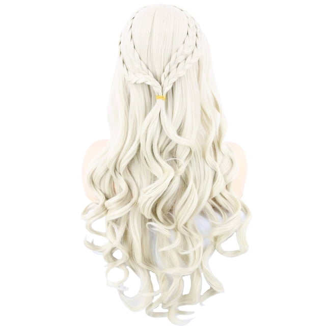 Peluca Topcosplay, beige, larga, rizada, ondulada, 61 cm, sintética