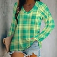 thumbnail image 2 of LYWC Green And Teal Plaid-266 Long Sleeve Shirts For Women Oversized Tshirts Tops Tees Fall T-Shirts V Neck, 2 of 7