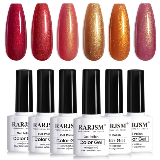 Set de esmaltes de uñas RARJSM Nude Gold Glitter, 6 unidades, 7,5 ml, UV LED