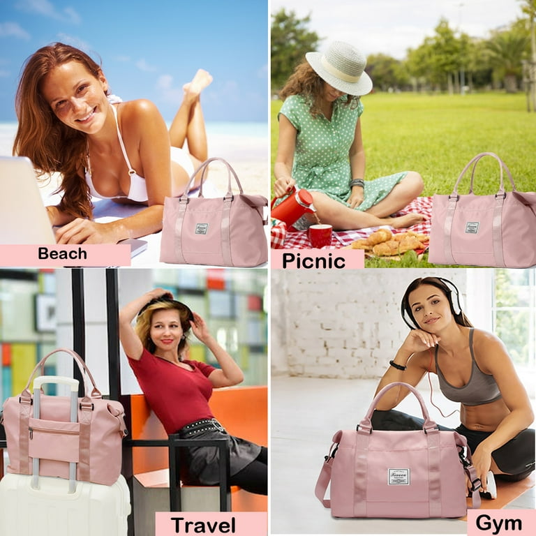  BAGSMART Gym Bag for Women, Carry on Weekender Overnight Bag,  Travel Duffel Bags with Trolley Sleeve, Personal Item Travel Bag Tote Bag  Workout Dance Bag, Black-Medium