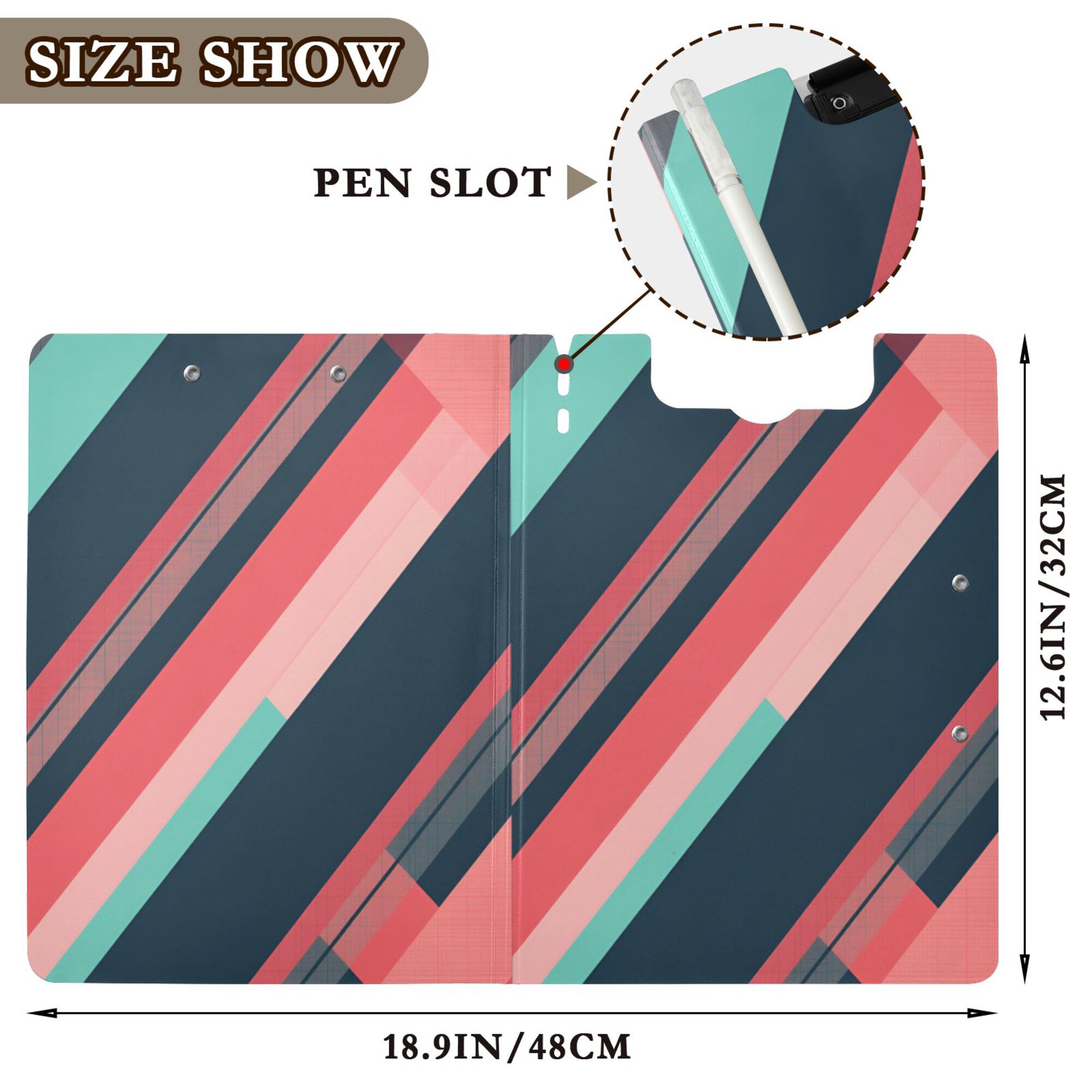 FORMRS A4 Clipboard Folder with Pen Holder Horizontal Foldable School Office Binder, Pink Geometric