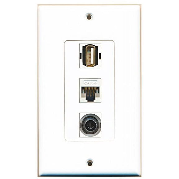 RiteAV - 1 Port USB A-A and 1 Port 3.5mm and 1 Port Cat5e Ethernet White Decorative Wall Plate