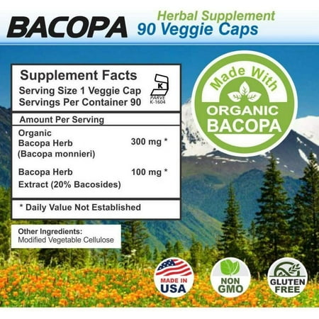Bacopa Monnieri Capsules - 90 Vegan Caps with Organic Bacopa & Standardized Bacopa Extract