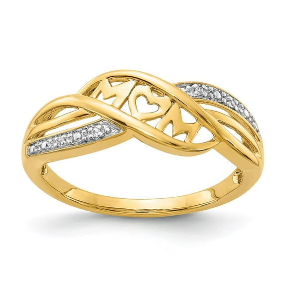 Real 14kt Yellow Gold With Rhodium Diamond MOM Ring Size: 7; for Adults and Teens; for Women and Men