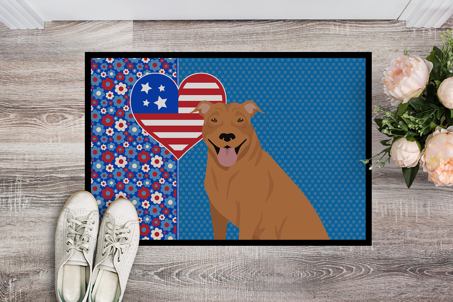 Red Pit Bull Terrier Indoor or Outdoor Mat 24x36 36 in x 24 in