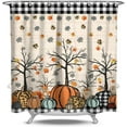 thumbnail image 3 of Fall Shower Curtain for Bathroom, Rustic Pumpkin Maple Leaf Black and White Buffalo Grid Autumn Decor, Thanksgiving Harvest Farmhouse Bathtubs Fabric Bath Curtain Set 12 Hooks 72×72 Inches, 3 of 6