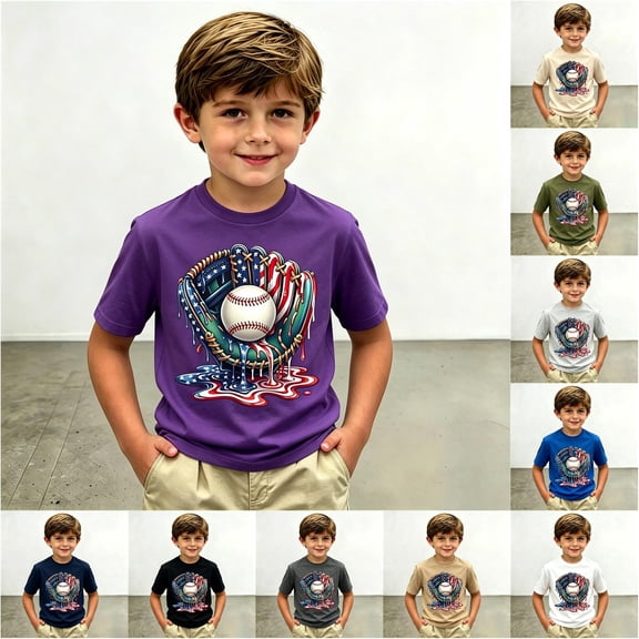 Trendfront Youth Boys Batter Up Baseball Tops 3D Digital Graphic Short Sleeve Tee Summer Athletic Sports Active Game Day T Shirts