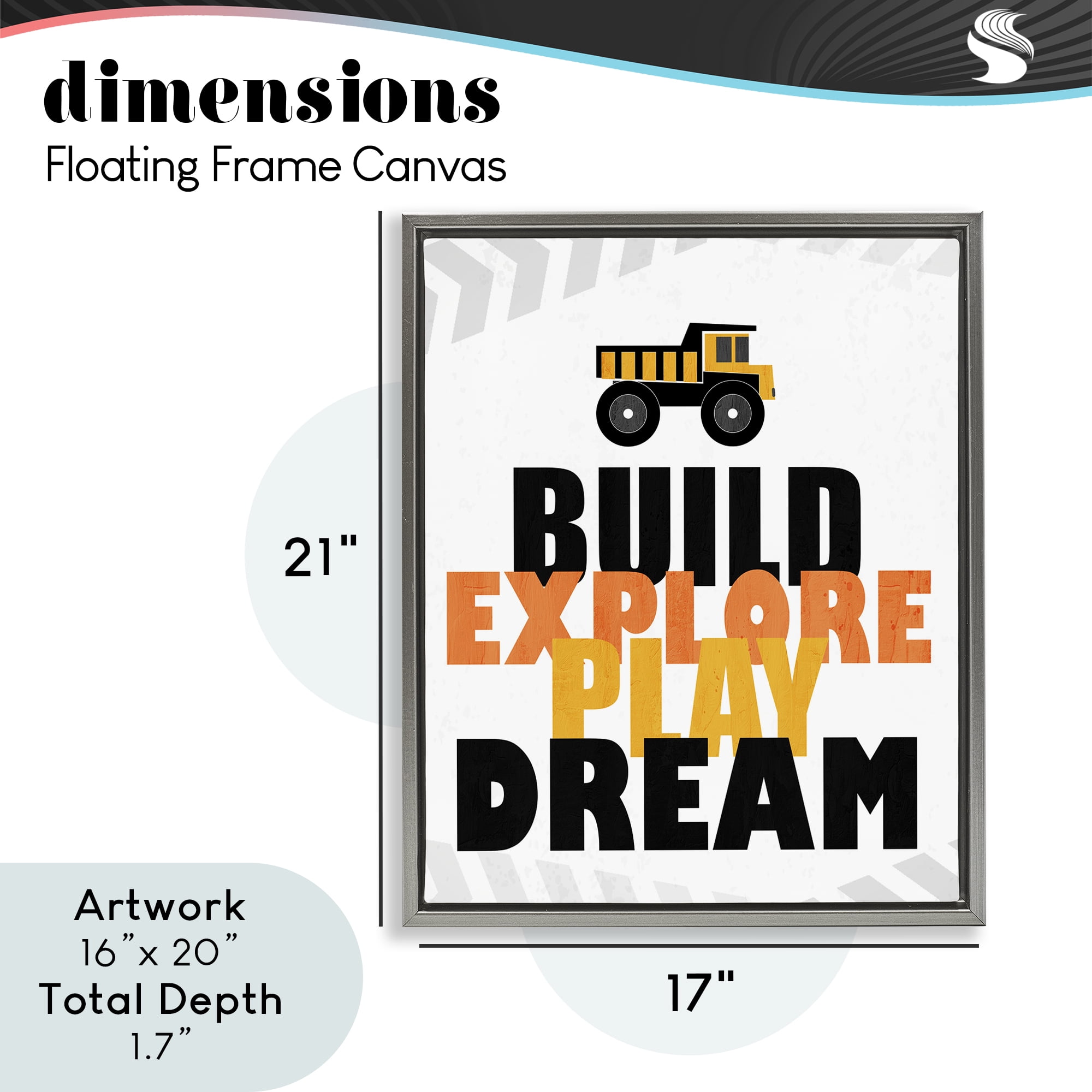 Build Explore Play Dream Gray Framed Floater Canvas Wall Art, design by Kim Allen