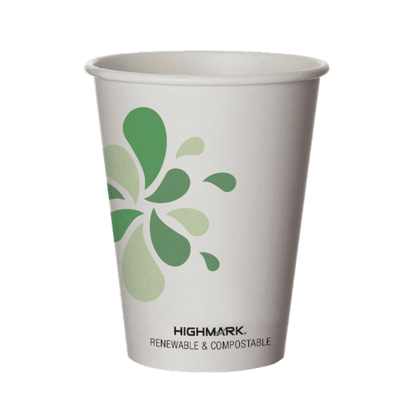 Highmark® Renewable Hot Drink Cups, 12 Oz, White/Green/Black, Pack Of 500