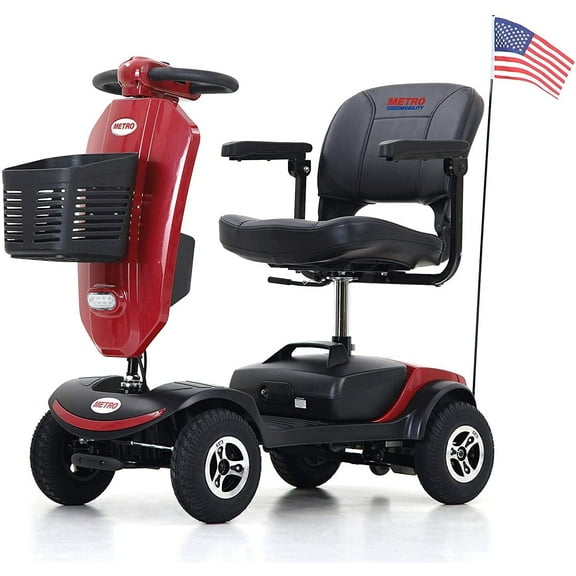 4 Wheel Mobility Scooter for Seniors Adults, mayceyee Electric Mobility, 20''W Armrest, Windshield, Rear Suspension, LED Light, Cup Holder, USB Charge Port, Gift Flag, 300lbs, 16 Miles Long Range, Red