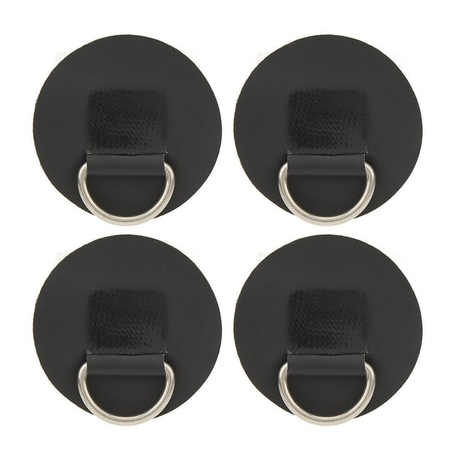 4PCS D Ring Patch PVC Stainless Steel Surfboard Single Layer Round Shape D Ring Pad for Inflatable Boat Kayak Canoe Black