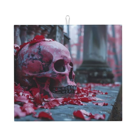 

Xecao Gothic Red Skull Cemetery Print Dish Drying Mat for Kitchen Counter Absorbent Coffee Bar Mat Dish Drainer Rack Mats Dining Room Decoration