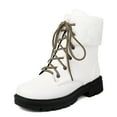 thumbnail image 4 of Womens Fuzzy Ankle Boots Ladies Casual Lace Up Mid Calf Combat Booties Winter Warm Non Slip Platform Boots White Size 7.5, 4 of 5