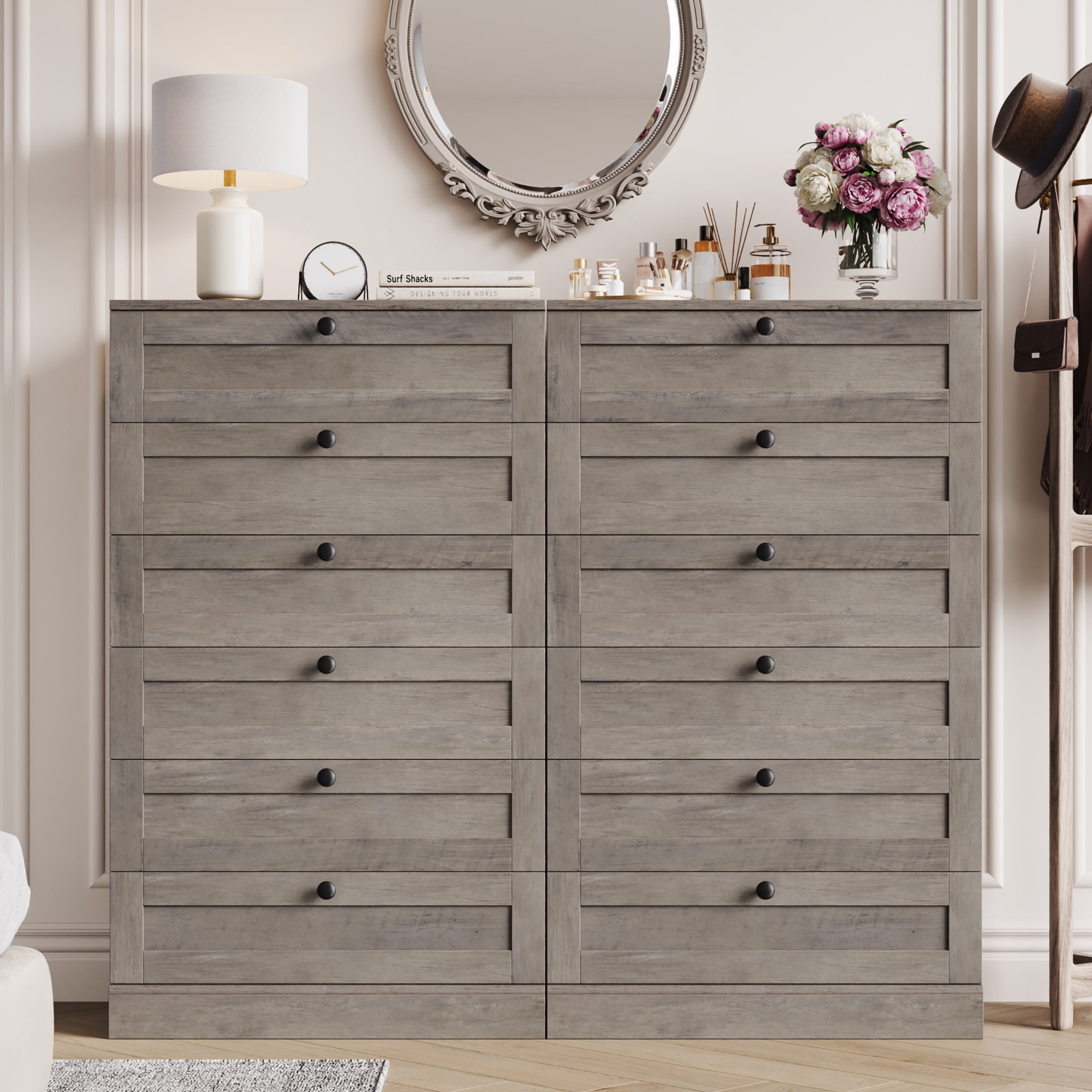 Homfa Dresser for Bedroom with 6 Drawers, Modern Wood Dresser Chest of Drawers for Living Room, Entryway, Hallway, Gray