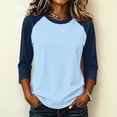 thumbnail image 2 of Tops for Women 3/4 Sleeve Women's Color Block Tops Casual Dressy Crew Neck Shirts Blouses Trendy Fall Loose Fit Outfits,M, 2 of 7