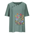thumbnail image 4 of Womens Tops Clearance Under $10 Women Summer Sexy Print Regular Button Round Neck Short Sleeve Women Short Sleeves Top Green Xl, 4 of 6