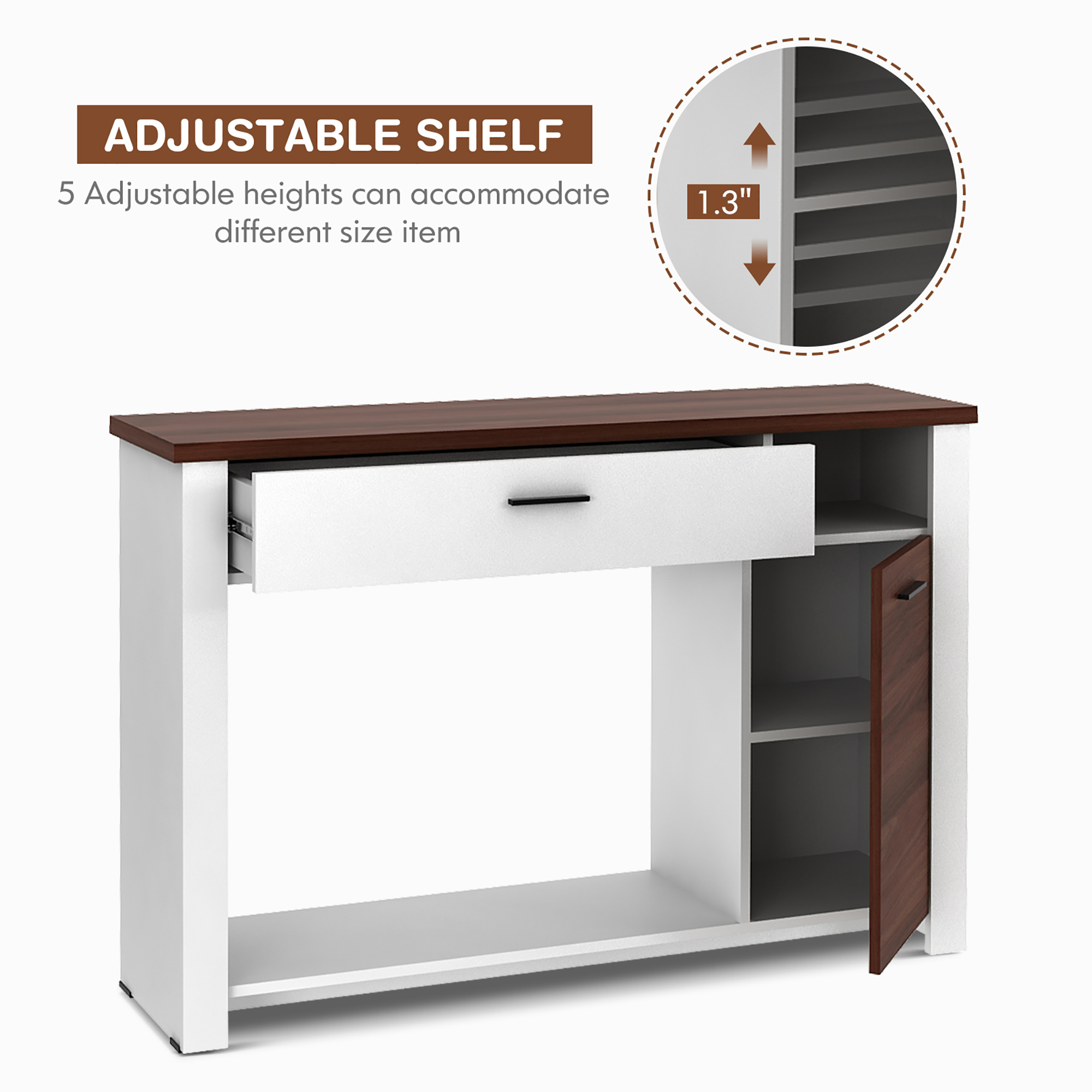 Costway 48'' Console Sofa Table with Drawer Height Adjust Cabinet Entryway Furniture
