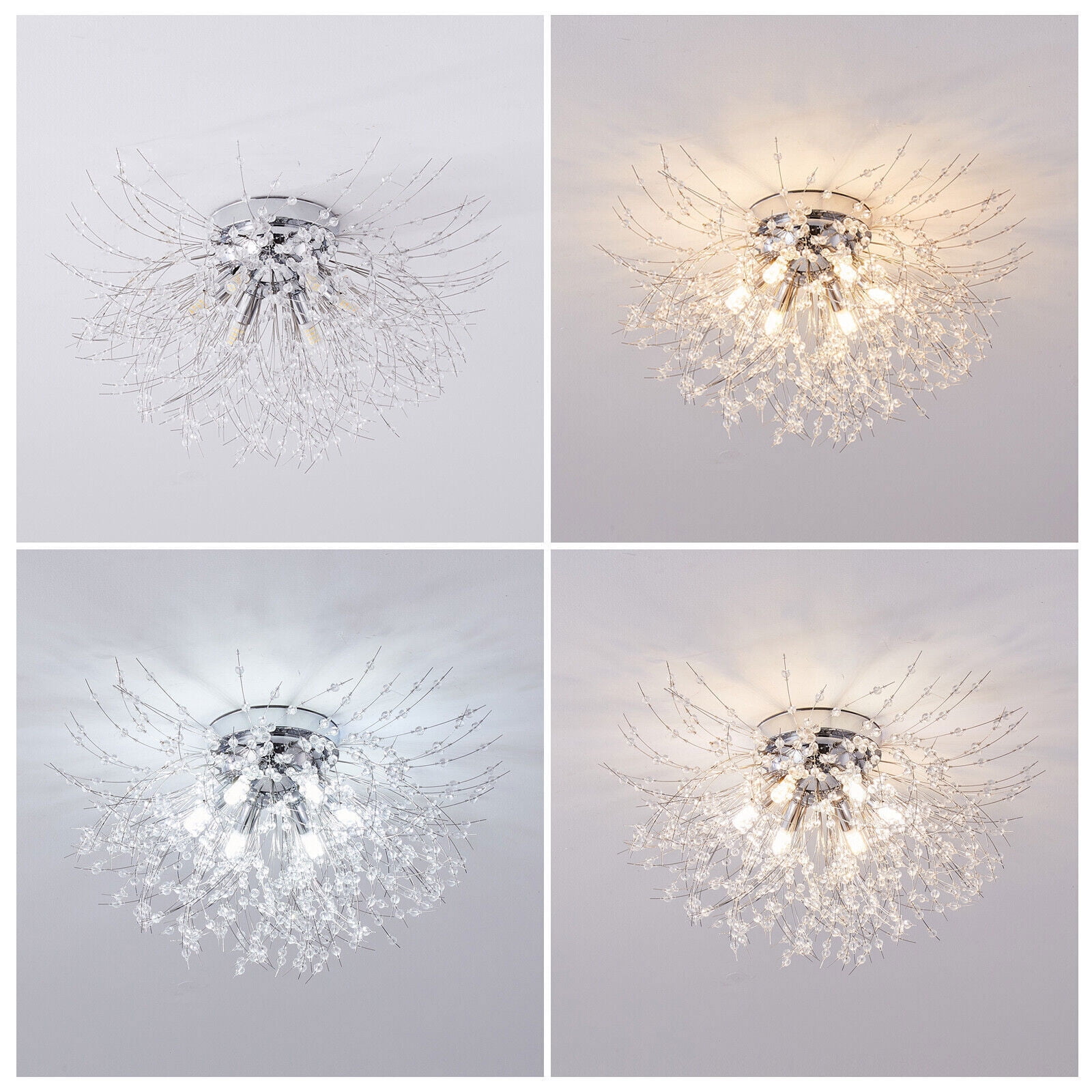 Silver Crystal 6-light Firework Ceiling Light for the Living Room, Dining Room, Study Bedroom 6-light Firework Ceiling Light