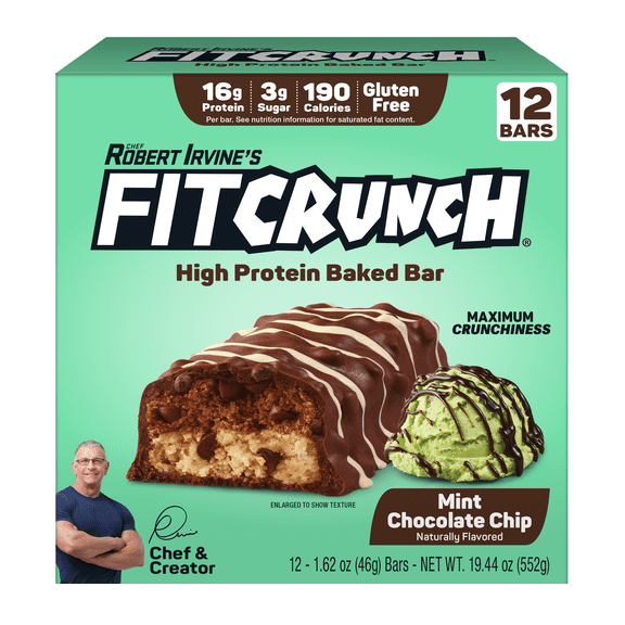 FITCRUNCH High Protein Baked Bar, Mint Chocolate Chip, 16g Protein, 1.62 oz, 12 Count