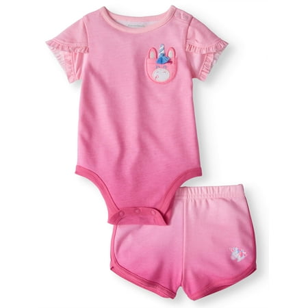 - Baby Girls' Tulip Sleeve Bodysuit and French Terry Shorts, 2-Piece Outfit Set