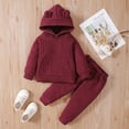 thumbnail image 2 of NZRVAWS Infant Baby Boys Pants Set Long Sleeve Woolen Fabric Hoodie Top and Solid Color Pants 12-18 Months, 2 of 7