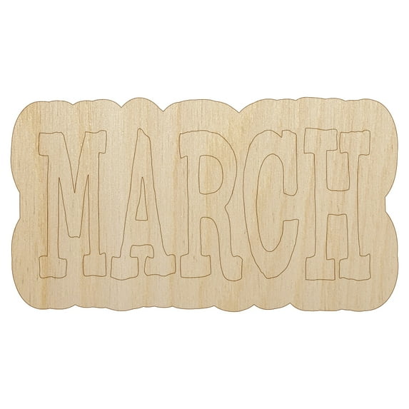 March Month Calendar Fun Text Wood Shape Unfinished Piece Cutout Craft DIY Projects - 6.25 Inch Size - 1/8 Inch Thick