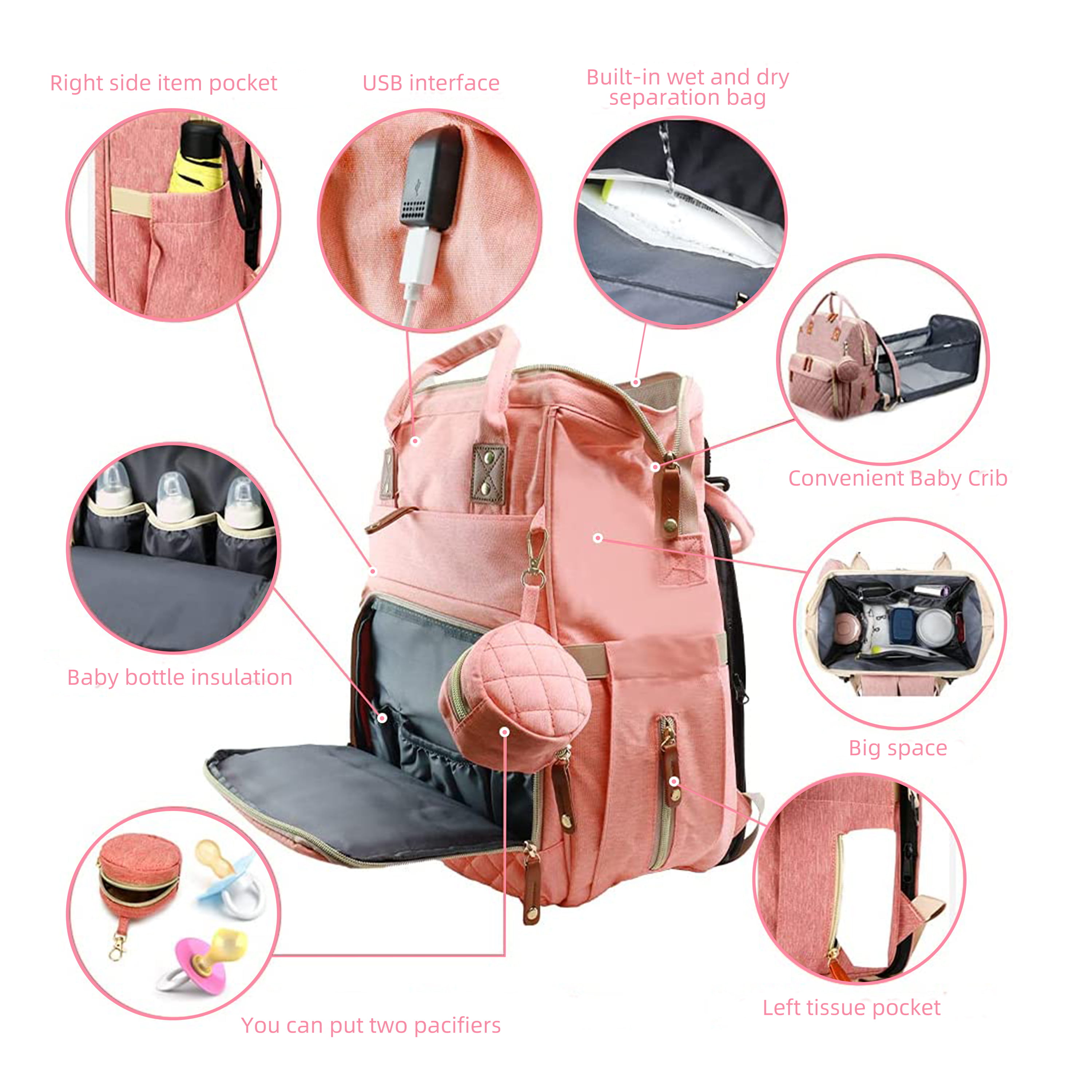 POPSEWING Leather Diaper Bag Backpack 4 in 1 Multifunctional Vegan Leather  Diaper Tote to Large Backpack Mommy Bag, Large Travel Diaper Bag for Mom