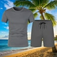 thumbnail image 2 of Jinhomg Ensemble Deux Pièces pour Hommes Muscle Fit Manches Courtes Col Rond avec Shorts à Taille Élastique Grande Taille pour Entraînement Extérieur Course Sportswear Gris Foncé S, 2 of 7