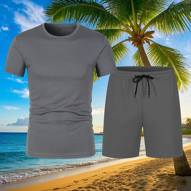 Weiqiqre Ensemble 2 Pcs pour Homme, T-Shirt à Manches Courtes à Col Ras du Cou avec Lettres et Short à Cordon, Survêtement